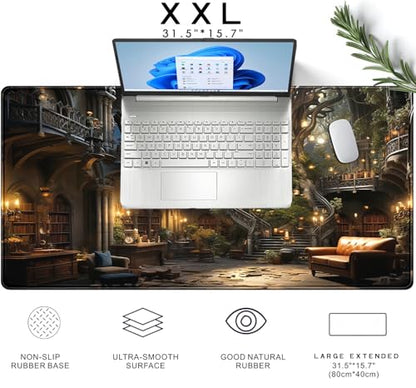 Dark Academia Bookish Desk Mat Adventure Dreams Extended Mousepad Large Gaming Mousepad Black Extended Mouse Pad XXL Laptop Computer Mouse Keyboard Mat 31.5 x 15.7 - color: A9- Bookish Academia