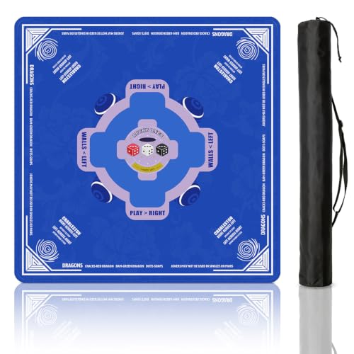 Blue Mahjong Mat for Table with Rules, 31.5" x 31.5" Noise Reduction Non Slip Waterproof Mah Jong Table Mat with Carrying Bag, Suitable for Mahjong, Poker, Board Games, Dominoes, and Card Games - color: Blue-a