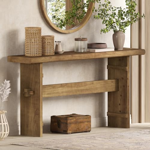 TRIBEWOOD 63-Inch Solid Wood Console Table for Entryway, Narrow Long Farmhouse Sofa Table Behind Couch, for Foyer, Hallway, Living Room, Easy Asswmbly, Brown - color: Brown