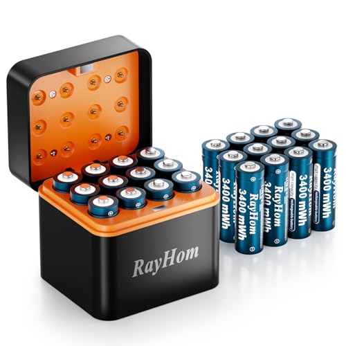 24-Pack 3400mWh Rechargeable Lithium aa Batteries with Charger | 1.5V Constant Output, High Capacity, 12-Slot Double A Li-ion Charger with Smart Charging, Multiple Charging Protections - color: 24AA+Charger