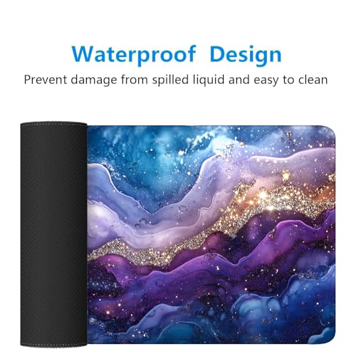 Marble Mouse Pad Fantasy Ink Painting Purple Blue Glitter Large Gaming Mouse Mat with Stitched Edges,Non-Slip Waterproof Rubber Base Mouse Mat Office Computer Keyboard Laptop Home 31.5"x11.8" - color: Marble, size: 31.5" x 11.8"