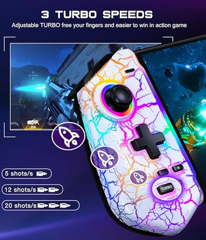 Switch Controller for Nintendo Switch/OLED, Hall Effect Joystick Wired Switch Pro Remote Controller with Turbo/4 Game Slot/Dual Motor, Handheld Joypad Replacement for Nintendo Switch Controller - color: White Crack
