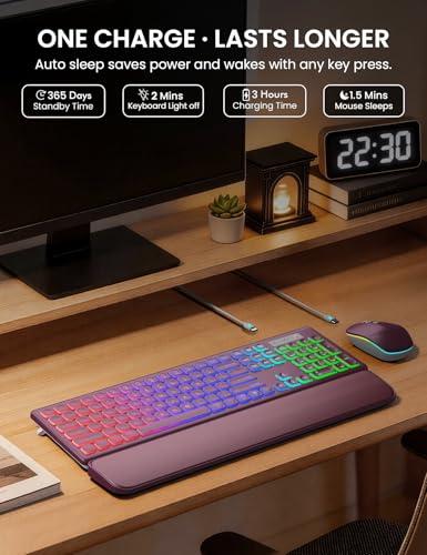 Wireless Keyboard and Mouse Combo, RGB Backlit, Rechargeable & Light Up Letters, Full-Size, Soft Typing, Sleep Mode, 2.4GHz Quiet Keyboard Set for Mac, Windows, Laptop, PC, Trueque KM42Pro | Light Up Letters, Full-Size, Soft Typing, Sleep Mode, 2.4GHz Qui