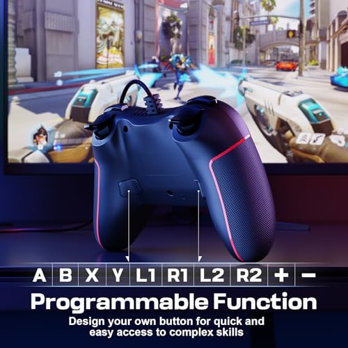 RivalPlay Wired Controller for PC with 2 Mapping Button Adjustable Vibration and 3 Turbo Speeds Compatible for Win(11/10/8/7) Plug-and-Play Black - color: Black