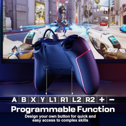 RivalPlay Wired Controller for PC with 2 Mapping Button Adjustable Vibration and 3 Turbo Speeds Compatible for Win(11/10/8/7) Plug-and-Play Black - color: Black