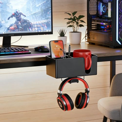 MYITYARD 4 in 1 Desk Cup Holder Clamp, Detachable Clip On Drink Holder with Rotating Headphone Hanger, Anti-Spill Desktop Organizer Pen Holder for Mug, Pen, Phone, Gaming Office Desk Accessories - color: Detachable Desk Cup Holder