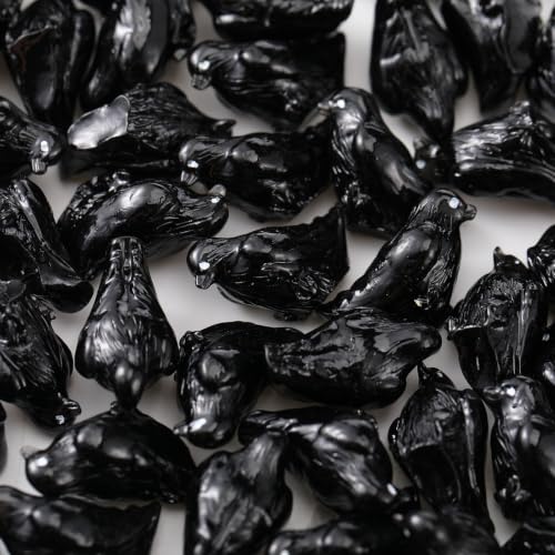 Weysat 150 Pcs Mini Halloween Crow Figurines Miniature Resin Spooky Realistic Black Raven Tiny Halloween Miniatures for Spooky Tiered Tray Decor Vase Filler Home Shelf Centerpieces Party Favors - style: Crow