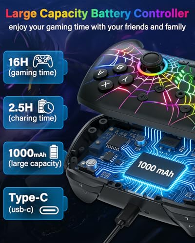 Switch Controller Compatible with Nintendo Switch/Switch Lite/OLED/PC | Programmable Wireless Switch Controller with 10 LED Light, 6-Axis Motion, Turbo, Vibration, One-Key Wake Up & Pairing, Black - color: black