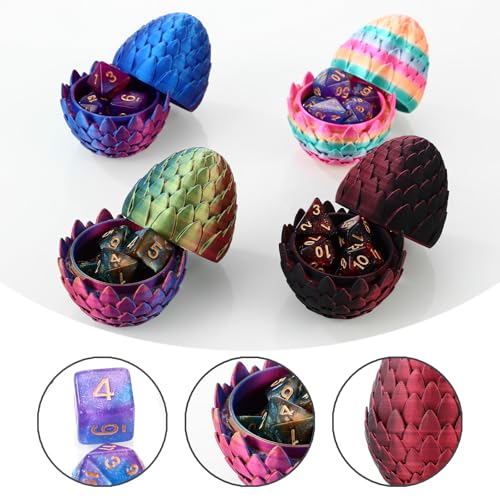 28-Piece DND Dice Set with 4Pcs 3D Printed Dragon Eggs | Fidget RPG Polyhedral Dice, Ideal Party Favors for DND & MTG Tabletop Games - color: 4colors-a