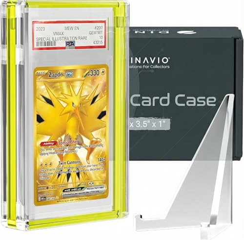 Dinavio Crafthouse PSA Graded Card Display Acrylic Case for Standard PSA and CGC Slabs - Slab Case - PSA Card Case - Graded Card Display Case - Updated Dimensions - Stand Included (Yellow Border) - color: Yellow Border