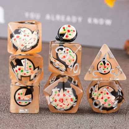 Resin Dice Set,Polyhedral Dice Animal Inclusion Dice,RPG D and D Dice Set for Role Playing Games (Pizza1) - color: Pizza1