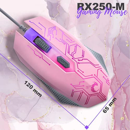 Pink Gaming Keyboard and Mouse Headset Headphones and Mouse pad, Wired LED RGB Backlight Bundle Pink PC Accessories for Gamers and Xbox and PS4 PS5 Nintendo Switch Users - 4in1 Edition Hornet RX-250 - color: Pink