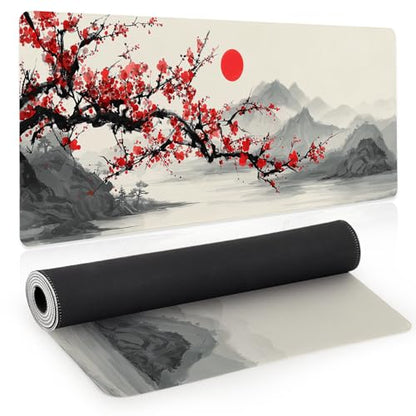 Japanese Large Gaming Mouse Pad, Desk Mat, XL Extended Mousepad with Non-Slip Rubber Base, Big Computer Keyboard Mat for Gamers, Office&Home, 31.5x11.8in, Plum Blossom - color: Plum Blossom