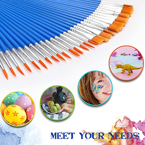 UPINS 30 Pcs Paint Brushes, Small Brush Bulk for Detail Painting | Nylon Bristles Plastic Short Handle, Art Crafts School Projects, Flat Detail Painting, Crafts Face Painting - style: Mix(15Flat +15Round)
