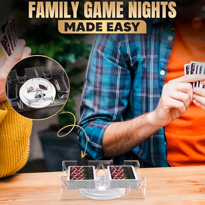 BURIUS 2 Deck Card Holders for Playing Cards, Revolving 360, 7.2 x 4.9 In | Canasta Card Tray for Adults, Organizes Multiple Decks, Lightweight Durable Plastic, a Smooth Swivel Base, for Poker Nights