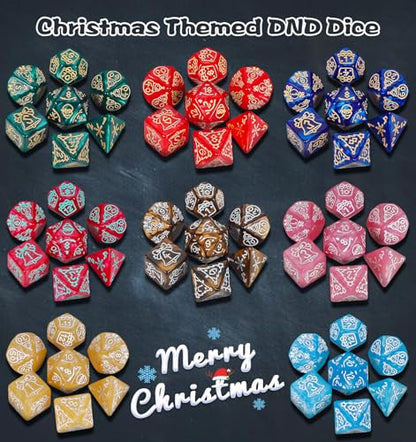 CiaraQ Holiday Theme Polyhedral Role Playing Dice with Pouch | 26 acrylic dice sets – 182 pcs total, 7 per set (D4-D20). Lightweight & durable. Great for D&D & tabletop games. Ages 14+. - color: 26 Colors - Festival Theme