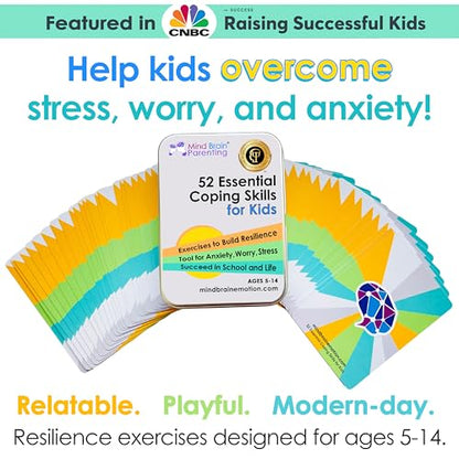 Mind Brain Emotion 52 Essential Coping Skills for Kids: Mindfulness CBT Cards for Stress, Anxiety, Anger, Executive Functioning, Coping Strategies for Anxious Generation, Family, School Therapy Game - style: Coping Skills for Kids