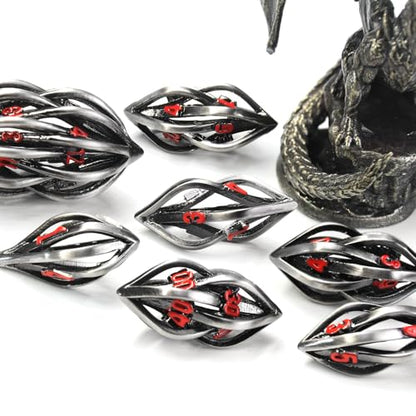 DND Dice Set for Dungeons and Dragons, Metal DND Dice 7PS/Set, ZHOORQI Polyhedral Dices Set for Role Playing Game Gifts(Arcanum-Red) - color: Arcanum- Red