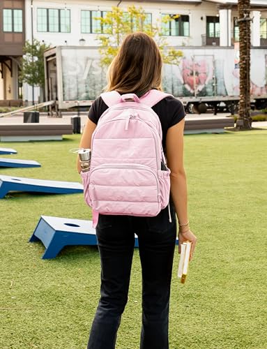 Uselike Travel Backpack for Women, 15.6 Inch Laptop Backpack, Quilted College Bookbag, Cute Work Backpacks, Water Resistant (Light Pink) - color: Light Pink