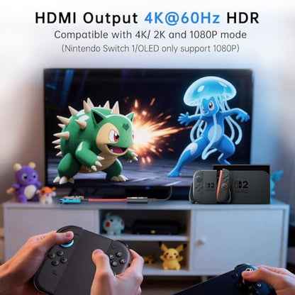 GOPALA Switch 2 Dock, 4k@60Hz for Nintendo Switch 2 Dock for New Version 21.1.0, Plug and Play Switch 2 Portable Dock, 3-in-1 Switch 2 Travel Dock Compatible with Switch 2/Switch 1/OLED/Steam Deck - color: Black+Red