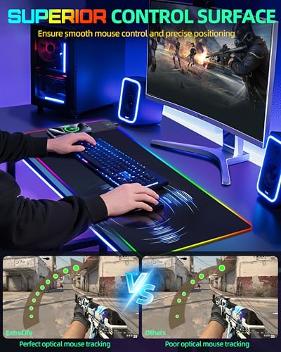 RGB Gaming Mouse Pad with 15W Magnetic Wireless Charging, 31.5"x15.7" | Large Desk Mat, 15 Lighting Mode, Ultra-Smooth Surface, Non-Slip Mousepad, Waterproof Computer Keyboard Pad for Gamer, Black - color: Rgb - 31.5"x15.7" (Magnetic Charging)