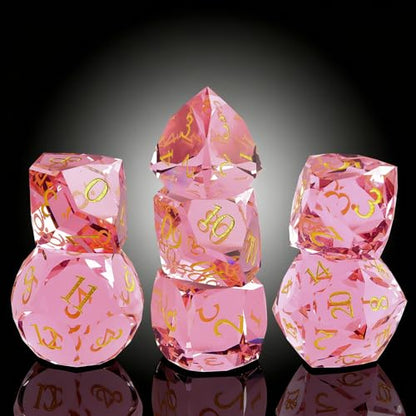 Crystal Amethyst Polyhedral Dice Set for DND (7-Piece) - Hand-Polished Gemstone Gaming Dice for Dungeons and Dragons & Tabletop RPGs, with Gift Case - color: Sj-001