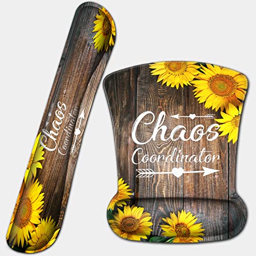 Mouse Pad with Ergonomic Wrist Support and Memory Foam Keyboard Wrist Rest, Non-Slip PU Base Gel Mouse Mat, Keyboard Palm Rest for Home Office Wireless Gaming Desk Pad Chaos Coordinator Sunflower - color: Yvb-mouse Pad -2-b-25