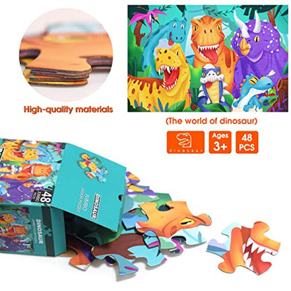 Jumbo Floor Puzzle for Kids,48 Piece Dinosaur Jigsaw Puzzle Ages 3-8 | Large Puzzle,Extra-thick Cardboard,Preschool Learning Toy,35x24 in Completed,Ages 3-8,Birthday Gift for Boys and Girls - style: Dinosaur