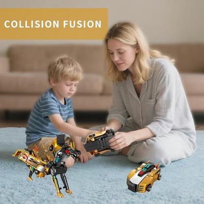 Golden Dragon Transforming Car Toy 2-in-1 Magnetic Collision Dinosaur Robot Luxury Metallic Convertible Crash Activated Toy No Batteries, Mother's Day Birthday Gift for Boys Girls Age 3-12 (Gold) - color: Gold