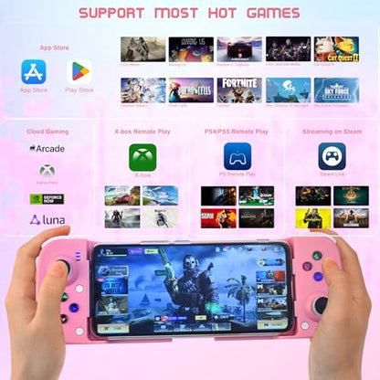 Joso Phone Controller for iPhone/Android Support Phone Case, Mobile Gaming Controller with Ergonomic Design - Wireless Gamepad for Cloud Gaming & PS Remote Play - color: Pink