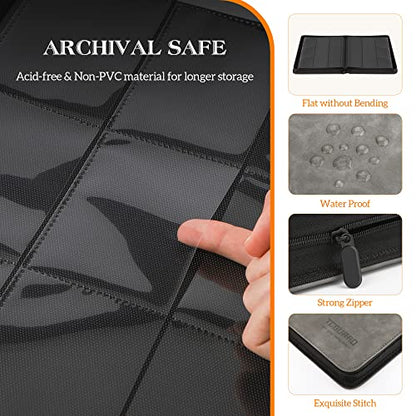 Trading Card Binder, 9 Side Loading Pocket Card Album Hold Up to 540 Cards, Zipper Binder for Cards Collection, TCG Card Holder for Game Card, Sports Card, Yugioh, MTG etc.（Grey） - color: Gray 9