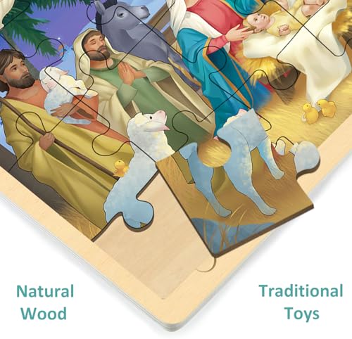 Nativity Scene Puzzle, 24 Piece Puzzle for 3 Year Old, Christmas Wooden Jigsaw Puzzles for Kids Ages 3-5 - style: 24 Piece