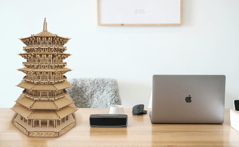 3D Wooden Puzzles for Adults Wooden Pagoda Assembly Model Kits,3D Puzzle Adult Building Crafts for Adults and 14+ Teens.(Five-Storied Pagoda 1287 Pieces)