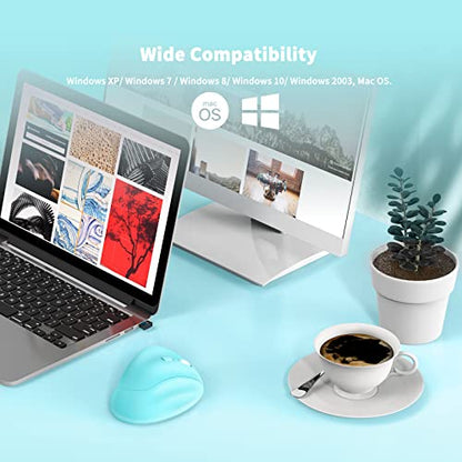 Ergonomic Wireless Mouse with USB Receiver for PC Computer, Laptop and Desktop, Ergo Mouse Vertical with Silent Clicks Long Battery Life, Up to 1600 DPI & 1 AA Battery Powered, Blue - color: Blue, size: USB Wireless