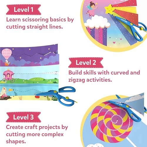 Skillmatics Scissor Skills Activity Book – Snip Snip, Unicorns & Princesses | 25 Cutting & Creative Activities for Preschoolers, 2 Child–Safe Scissors, Felt Craft Kit, Screen-Free Fun, Gift for Ages 3–7 - style: 4. Unicorns & Princesses