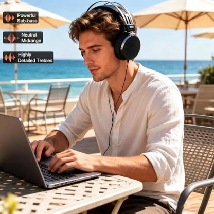 FAAEAL Wired Studio Headphones,Over Ear Boom mic Gaming Headset,HiFi Open-Back Stereo Headphones,Dual 3.5mm 50mm Dynamic Driver Monitoring Headset for Recording Mixing DJ Podcast Audiophile - style: Wired Dual 3.5mm