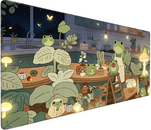 Professional Extended Gaming Mouse Pad - 31.5" x 15.7" Large Desk Mat with Stitched Edges, Waterproof Coating Non-Slip Rubber Base for Gamers Esports Pros Office Home, Frog02 - color: Frog02, size: 31.4L x 15.7W inches