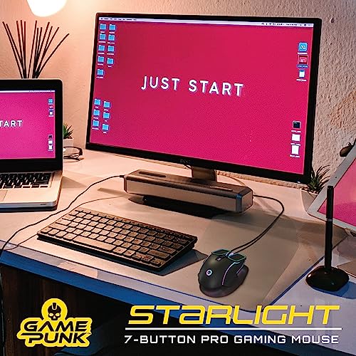 Game Punk RGB Pro Gaming Mouse with LED Lights | Computer Mouse Wired w/ 7 Buttons | Universal Wired Mouse, 3600 DPI, Side Buttons for Video Games, Game Consoles | PC Gamer Mouse for PS5, XBOX, Laptop - color: Black, RGB