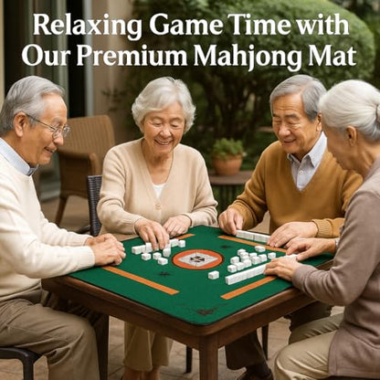Mahjong Mat for Table, Green, 34 x 34 Inches | Neoprene Rubber, Anti Slip, Noise Reduction, Storage Case Included