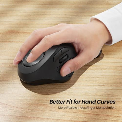 Nulea M505A Wireless Trackball Mouse Ergonomic 44mm Index Finger Control | Rechargeable rollerball mouse with 5 DPI levels,Bluetooth connection,smooth tracking,compatible with PC Mac Windows-Black - color: D-Black