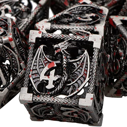 ARUOHHA Hollow DND Metal Dice Set Blood Dragons D and D Dice, RPG Role Playing Games Dungeons Polyhedral Dice with Gift Box D20 D12 D10 D8 D6 D4 - color: Blood Splash