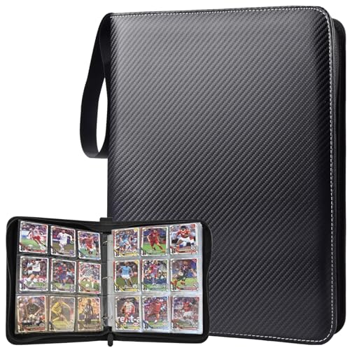 Portable 9-Pocket Trading Card Binder, Holds 1080 Cards with 60 Removable Double-Sided Sleeves, Baseball Card Binder Card Storage Organizer Album for Boys, Girls, Sports & Game Cards - color: 9 Pocket Black Color