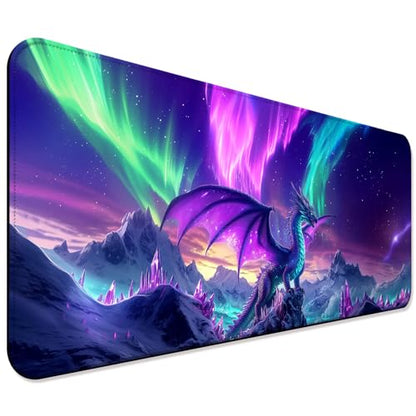 Fantasy Aurora Scenery and Dragon Gaming Desk Mat, Computer Keyboard Large Extended Long Mouse Pad for Office and Home, XL (W06) - color: W06