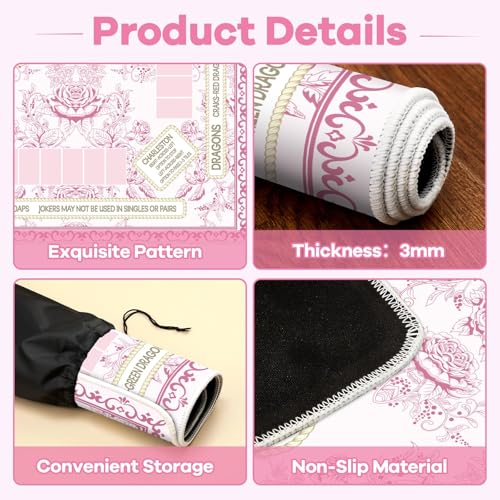 party greeting Chinoiserie Mahjong Mat with Black Carrying Bag 31.5 x 31.5 Inches Multi Purpose Game Table Cover Anti Slip and Noise Reduction for Mahjong Poker Board Card Dominoes Games(Pink) - color: Pink