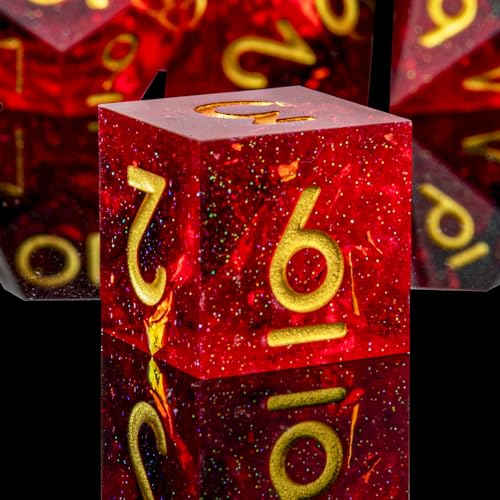 DND Dice Set Handmade 7 Accessories Sharp Edge Dice for Dungeons and Dragons TTRPG Games, Multi-Sided RPG Polyhedral Resin Sharp Edge Dice Roleplaying Games (Black Red) - color: Black Red