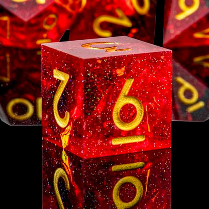 DND Dice Set Handmade 7 Accessories Sharp Edge Dice for Dungeons and Dragons TTRPG Games, Multi-Sided RPG Polyhedral Resin Sharp Edge Dice Roleplaying Games (Black Red) - color: Black Red