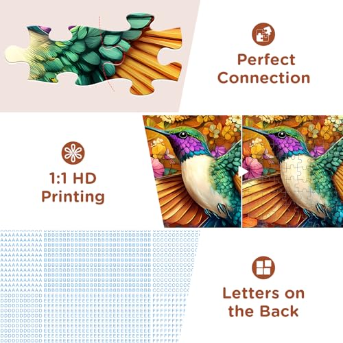 Adult Puzzles 300 Pieces, Hummingbird Floral Jigsaw Puzzles for Kids Adults Seniors 300 Pieces, Glossy Sturdy Vibrant Puzzle 300 Piece, Challenging Puzzle Great Gift for Family Friends - style: Hummingbird