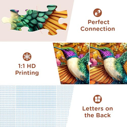 Adult Puzzles 300 Pieces, Hummingbird Floral Jigsaw Puzzles for Kids Adults Seniors 300 Pieces, Glossy Sturdy Vibrant Puzzle 300 Piece, Challenging Puzzle Great Gift for Family Friends - style: Hummingbird