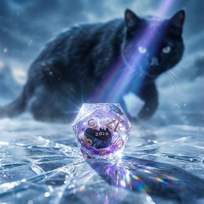 Liquid Core Dice,Cat DND Dice Set with Box,7Pcs Resin Dungeons Dragons D and D Dice, Sharp Edge Role Playing Game Dice D20 D12 D10 D8 D6 D4. (Purple) - color: Purple