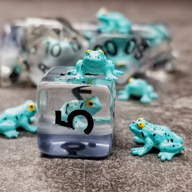 Sage's Portal Animal Familiars Resin DND Dice Set Polyhedral Dice Set for Dungeons and Dragons RPG Pathfinder Tabletop TTRPG (Blue Frog) - color: Blue Frog, style: Dice Set Only